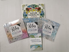 ADULT COLOURING BOOKS X 5 Book Bundle, Mixed Selection of Mandalas, Nature etc