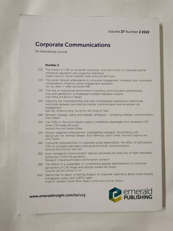 Corporate Communications: An International Journal Vol 27 No. 2 2022