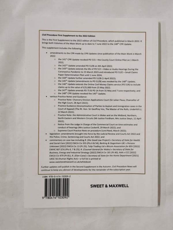 Civil Procedure 2022: First supplement to 2022 edition The White Book Service